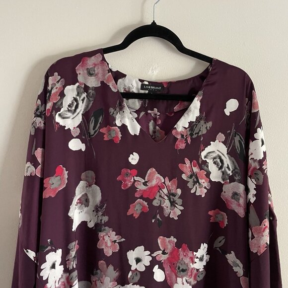 Lane Bryant Women SZ 14 Burgundy Floral V-Neck 3/4 Sleeve Sheath Dress - Picture 3 of 9